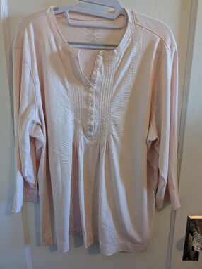 L.L. Bean Light Pink Women’s Henley Pintuck Top 100% Cotton